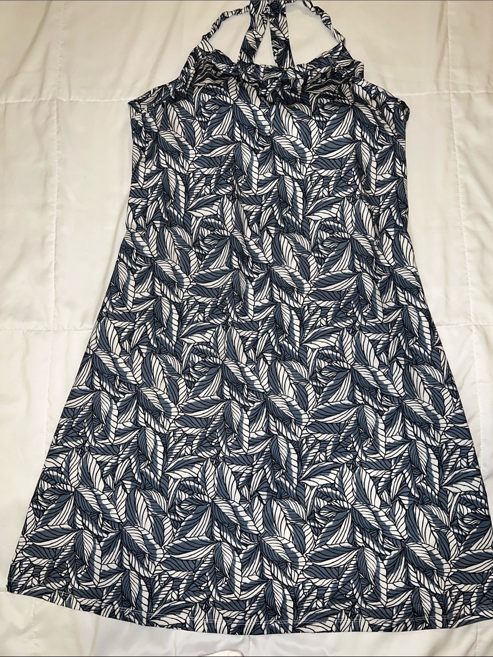 Eddie Bauer Navy and White Leaf-Print Halter Dress